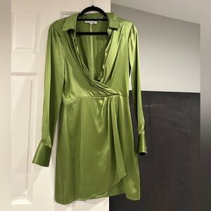 Elegant Green Satin Wrap Dress